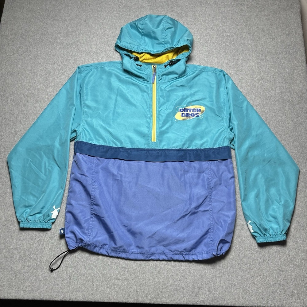 Dutch Bros Jacket Adult Large Green Windbreaker Pullover Lightweight Hooded‎ Zip